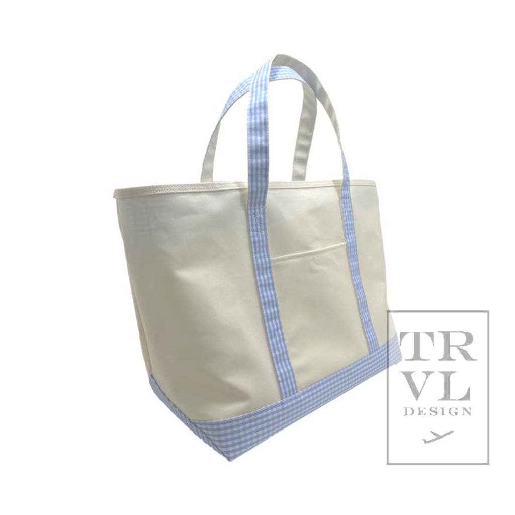 Maxi Tote - Coated Canvas Large Natural With Gingham Sky
