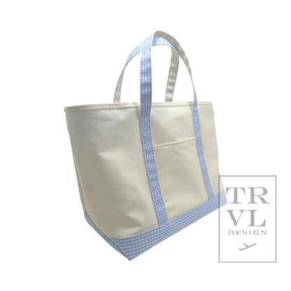Maxi Tote - Coated Canvas Large Natural With Gingham Sky