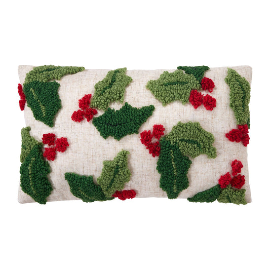 Holly w/Berries Tufted Pillow