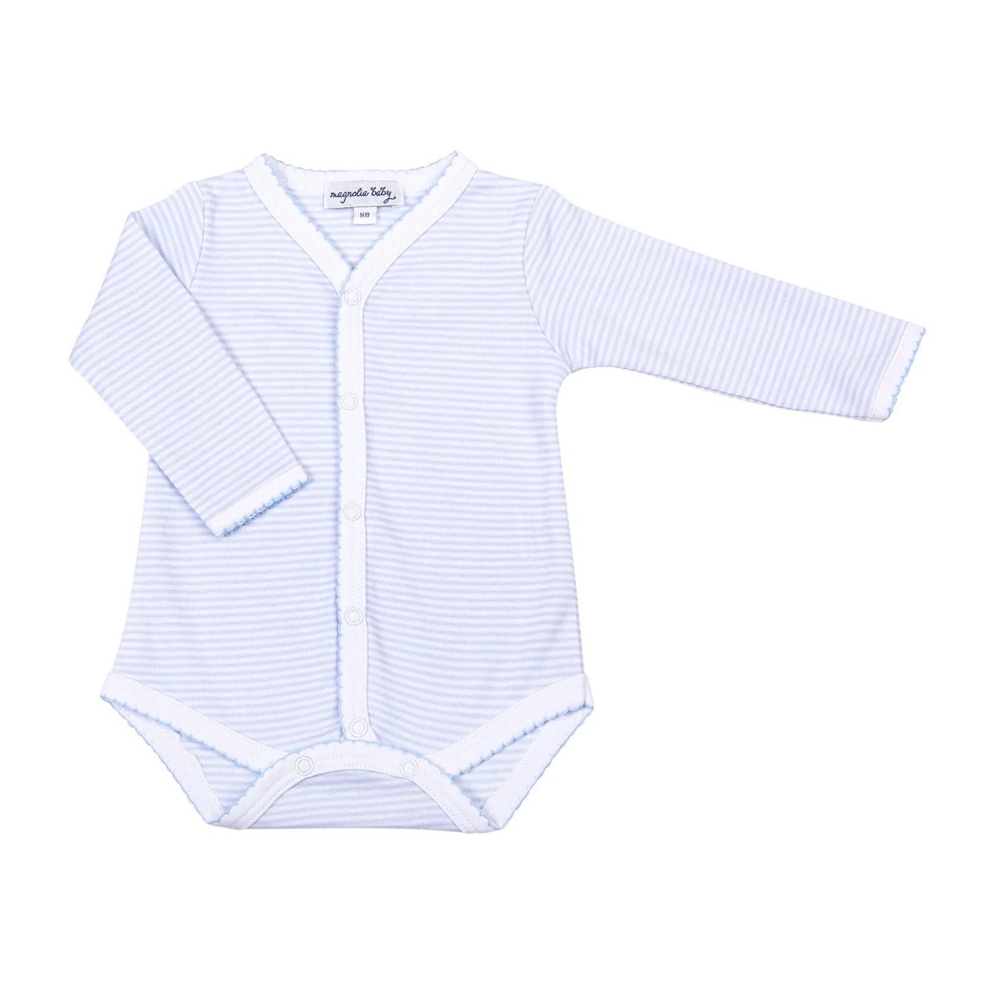 Mini Stripes Front Snap Long Sleeve Bodysuit - Blue