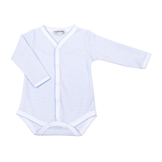 Mini Stripes Front Snap Long Sleeve Bodysuit - Blue