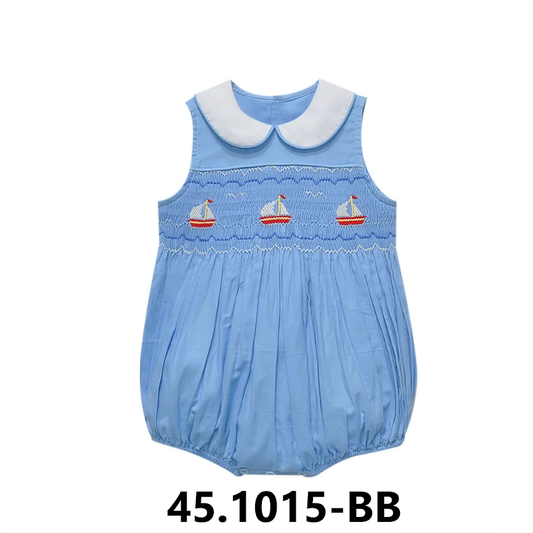 Blue Juliette Boy Bubble - Smocked at Sea