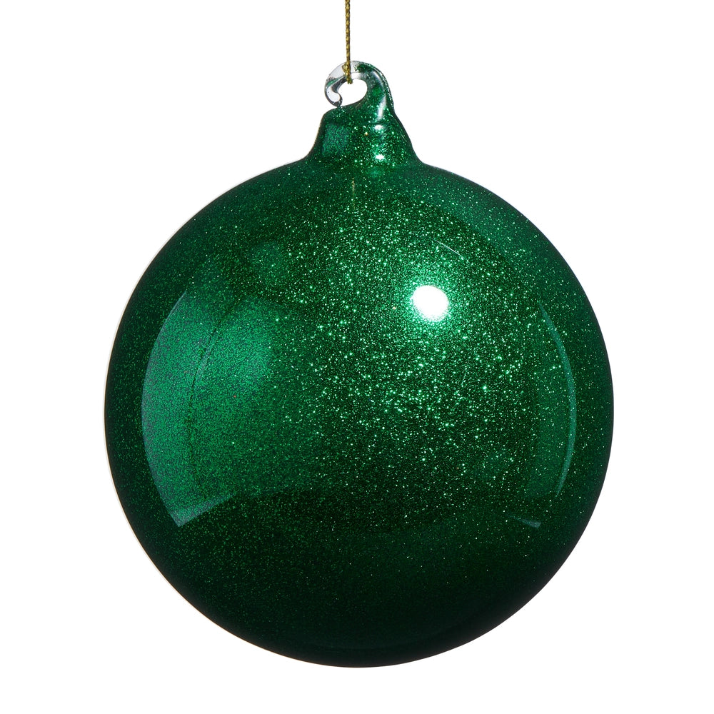 4" Green Glitter Blown Glass Ball Ornament