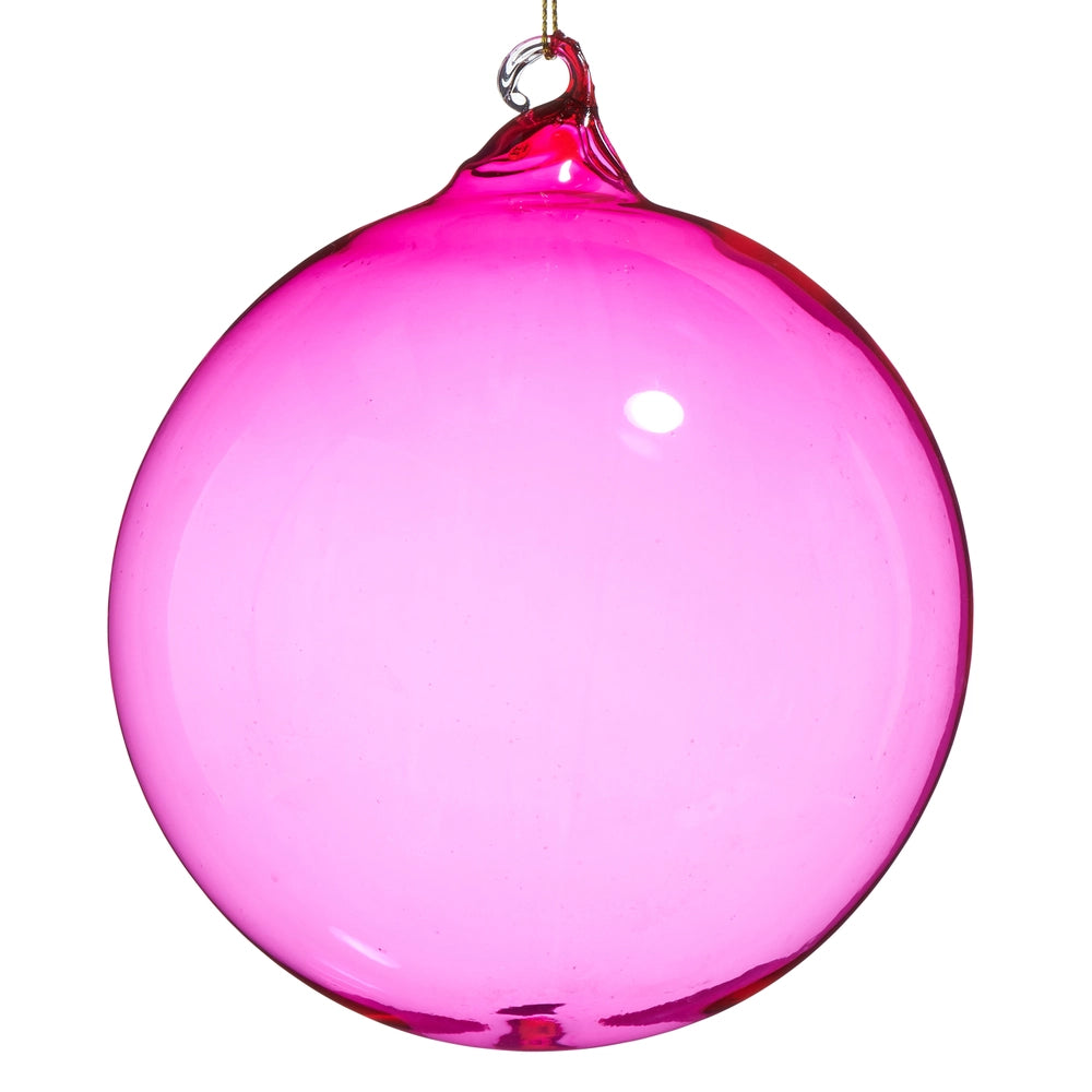 4" Pink  Sheer Blown Glass Ball Ornament