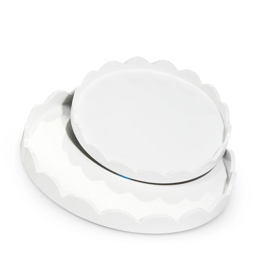 Round White Scallop Tray
