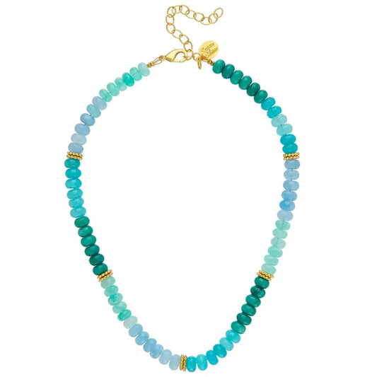 Blue Jade and Gold Bead Necklace