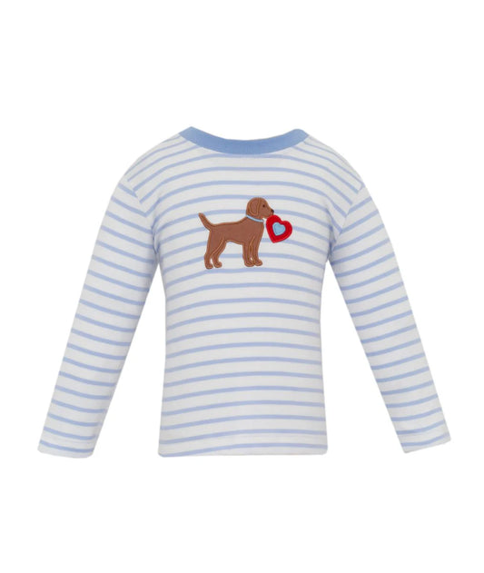 Blue Striped Shirt - Dog with Valentine Heart
