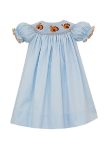 Smocked Turkey Blue Twill Bishop Dress
