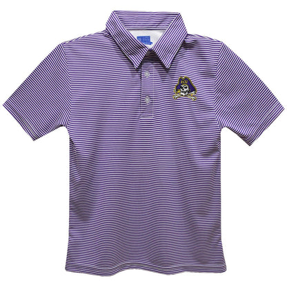 ECU Embroidered Purple Stripes Polo Shirt