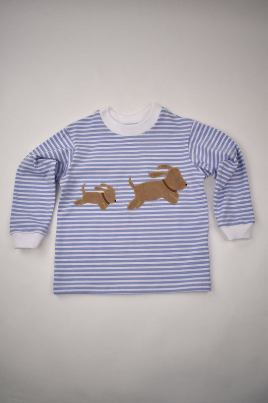 Long Sleeve Blue Stripe Tee w/Tan Corduroy Pants Set