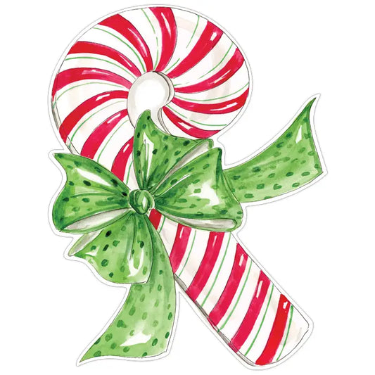 Posh Die Cut Placemat- Handpainted Red and Green Striped Candy Cane with Green Bow (Candy Cane)