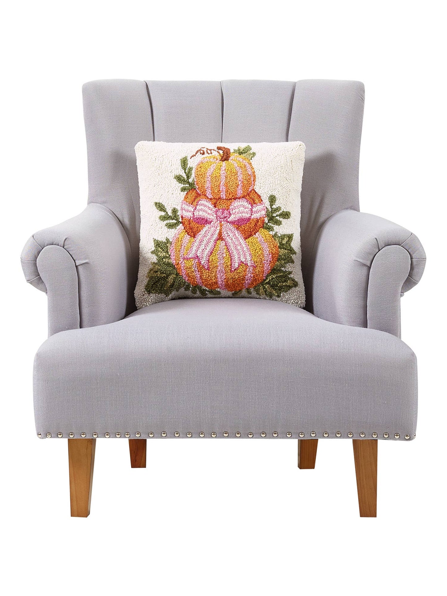 Pumpkin Stack w/Stripe Bow Hook Pillow