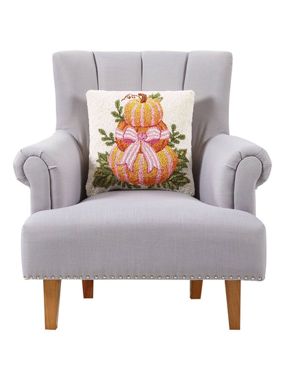 Pumpkin Stack w/Stripe Bow Hook Pillow
