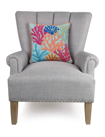 Tropical Coral Embroidered Pillow
