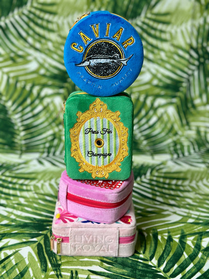 Velvet Jewelry Zip Case / Organizer - "Press for Champagne"