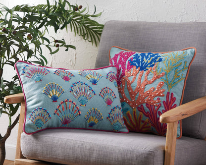 Tropical Coral Embroidered Pillow