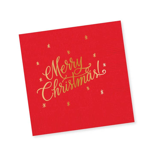 Merry Christmas Cocktail Napkins - Red with Gold (25 per package)