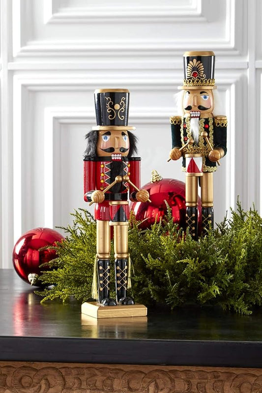 Set of 2 Wood Nutcrackers w/Hats