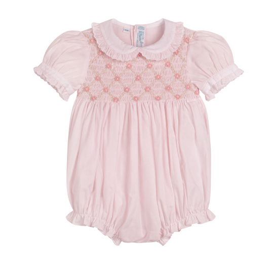 Pink Smocked Floral Romper
