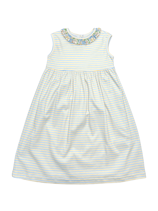 Sleeveless Blue and Yellow Striped Knit Dress