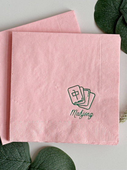 Blush Pink Mahjong Tile Cocktail Napkins | Set of 16