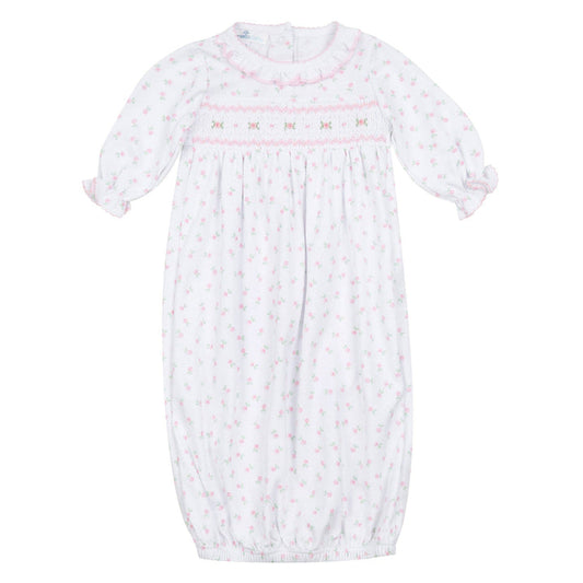 Juliette's Classics Smocked Print Gathered Gown