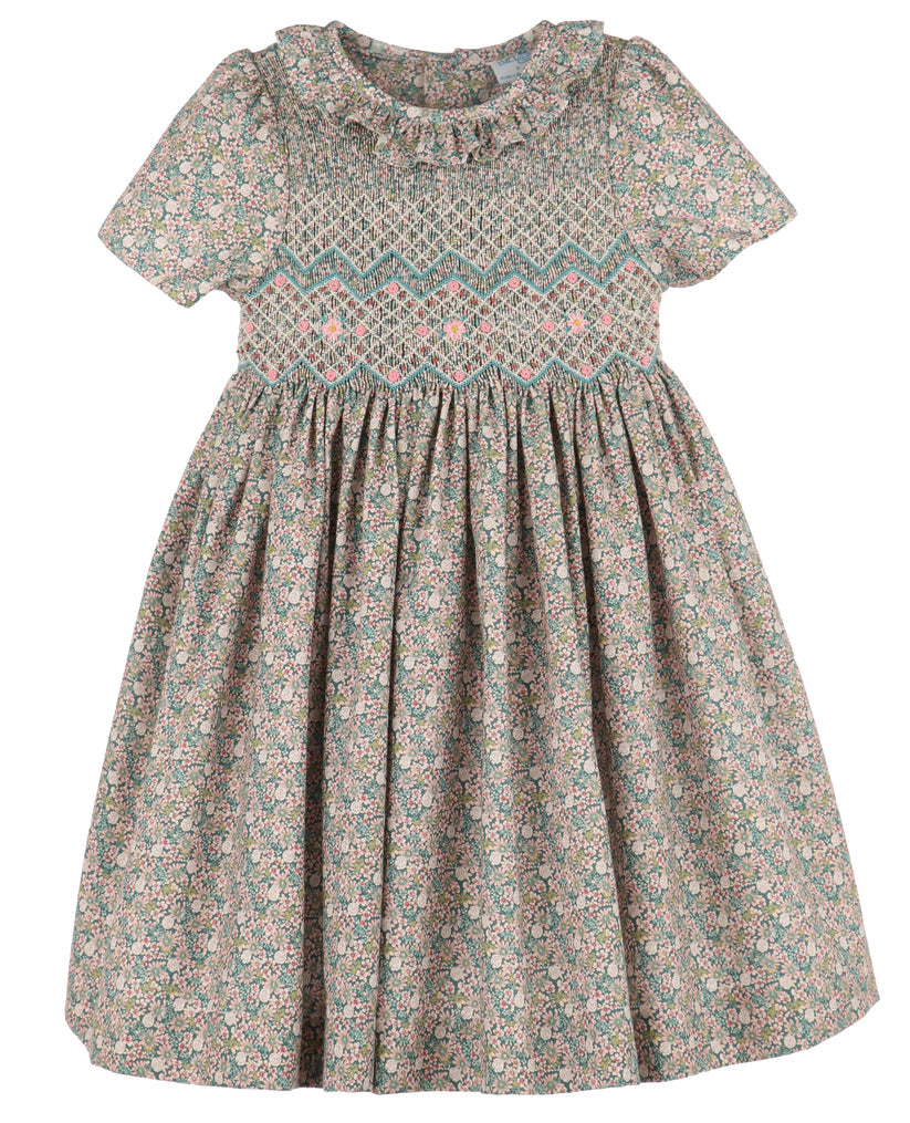 Teal Forest Floral Smocked Dress