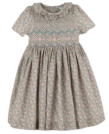 Teal Forest Floral Smocked Dress