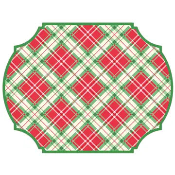 Posh Die Cut Placemat- Handpainted Bright Red and Green Christmas Plaid (Tile)