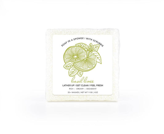 Caren Soap Sponge | Basil Lime | Square with Scrubbie