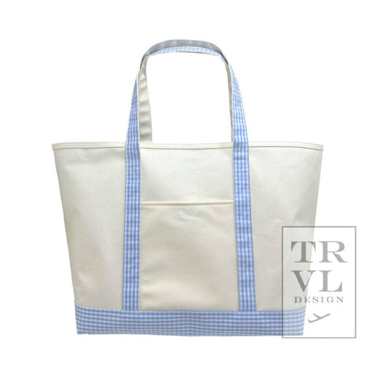 Maxi Tote - Coated Canvas Large Natural With Gingham Sky