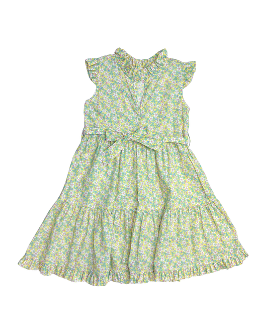 Yellow Floral Ruffle Dress w/Belt