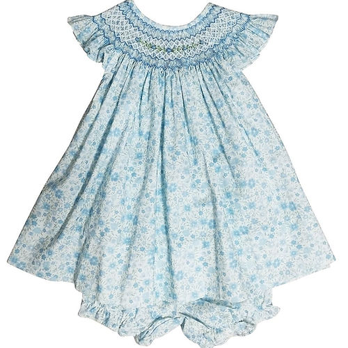 Carly Blue Floral Smocked Bishop