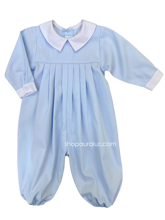 Blue Pique Boy Longall with White Boy Collar