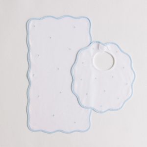 Bib & Burb Set - Blue Embroidered Dots