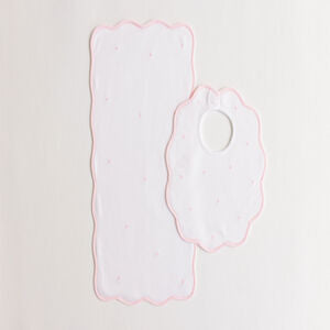 Bib & Burb Set - Pink Embroidered Dots