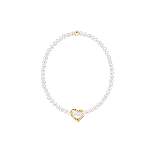 Classic Pearl 3mm Bracelet - Love Gold Charm