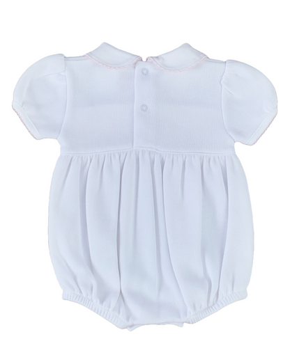 Girls White Hand Smocked Bubble