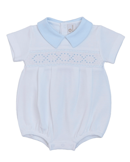 Boys White Hand Smocked Bubble