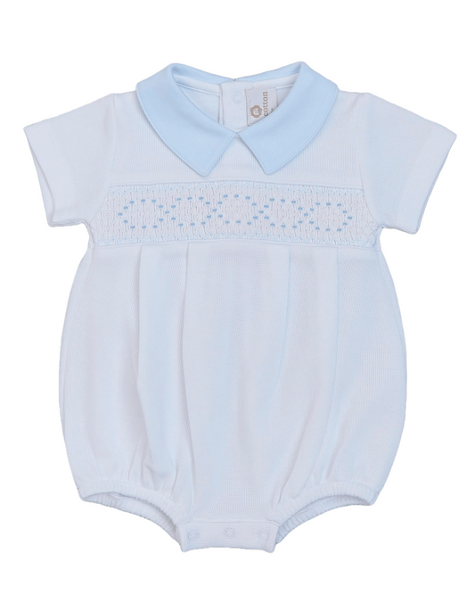 Boys White Hand Smocked Bubble