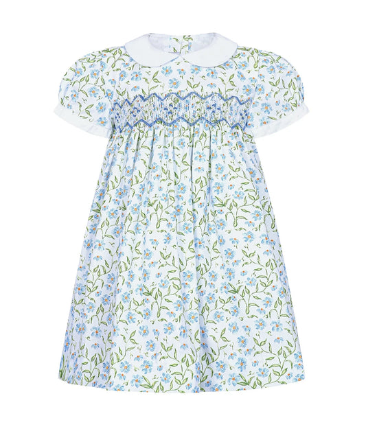 Blue Floral Smocked Dress