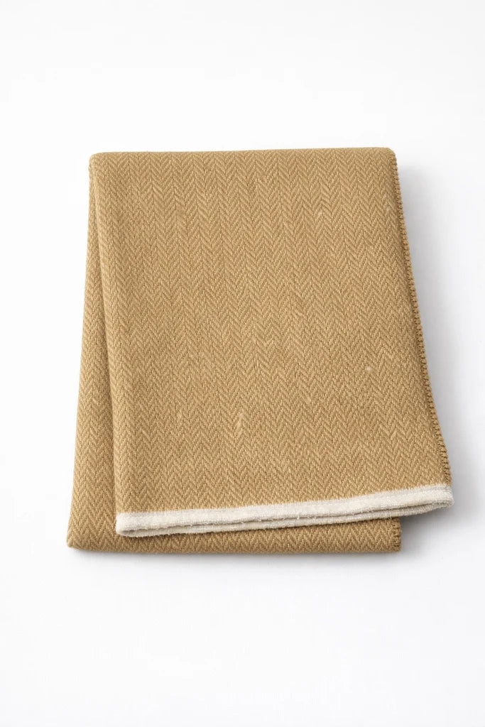 Cotton-Blend Mini Herringbone Throw w/ Fringe