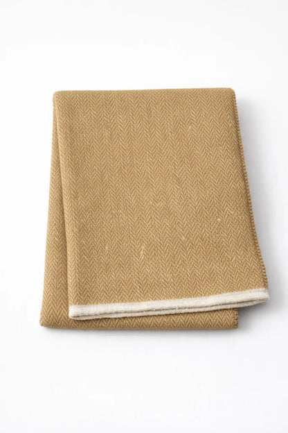 Cotton-Blend Mini Herringbone Throw w/ Fringe