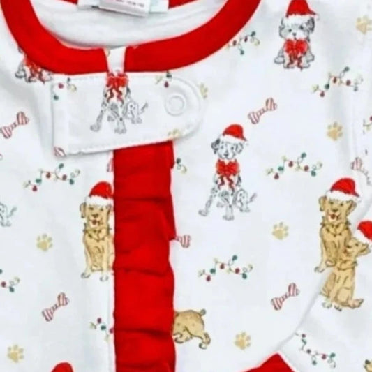 Santa Puppy Girl Pima Footie