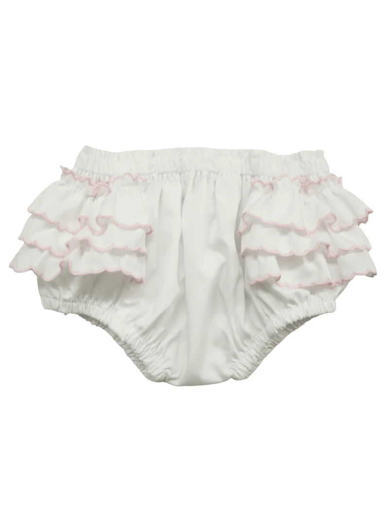 Diaper Cover - White With Pink Side Ruffles