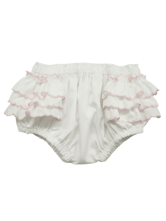Diaper Cover - White With Pink Side Ruffles