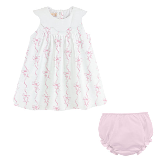 Coquette Bows Dress W/Scalloped Collar
