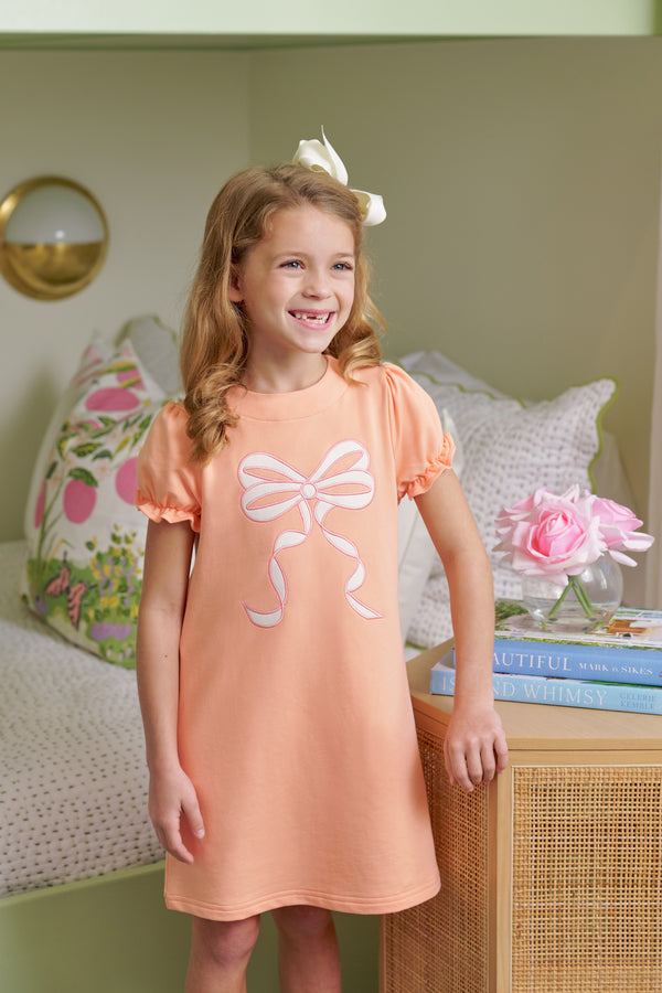 Short Sleeve Eliza's Applique Dress - Seashore Sorbet w/Pink Bow