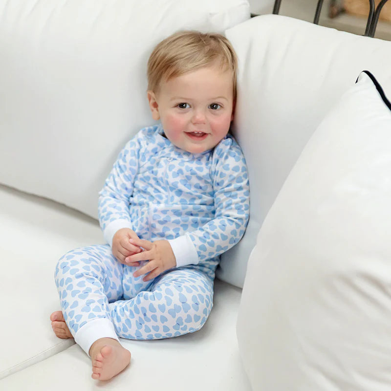 Parker Boys' Zipper Pajama - Confetti Hearts Blue