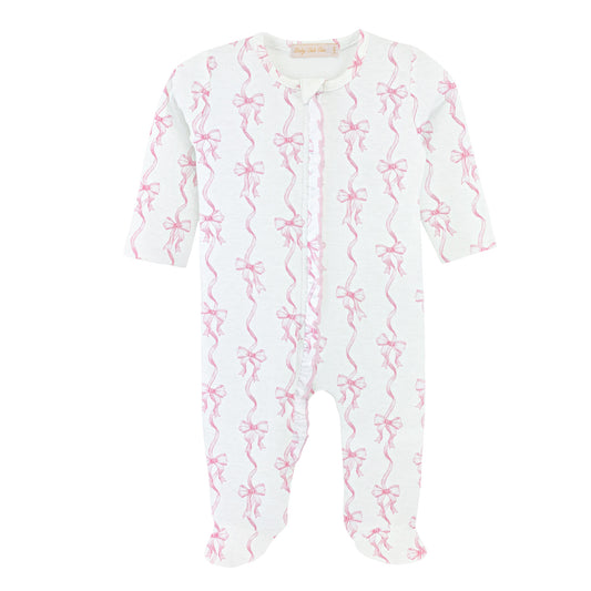 Coquette Bows Zipper Footie W/Ruffles